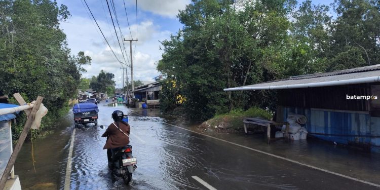 Banjir Rob Rendam Permukiman dan Jalan Raya Tanjungpinang, Sampah Membanjiri Area